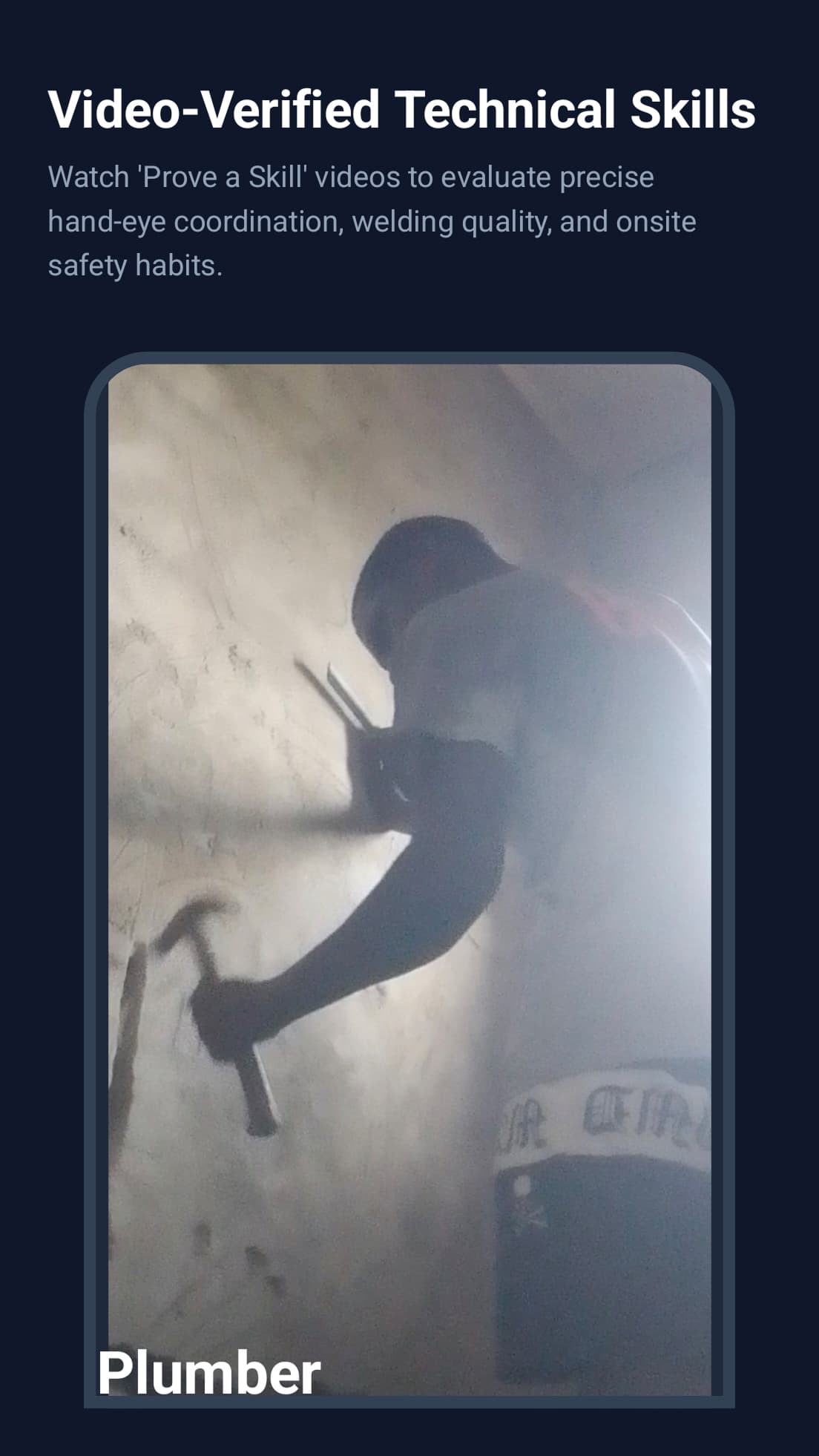 Level2 Prove a Skill Video Verification Screen Hire construction workers platform - Prove a skill video verification screen displaying certified tradespeople qualifications
